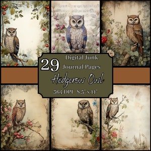 Bundel met egeluil ongewenste dagboekpagina's, 8,5 x 11, 364 DPI, commercieel en persoonlijk gebruik, digitale download, natuur knutselen, bos scrapbooking