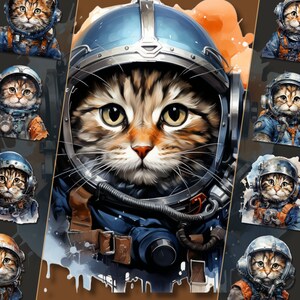 Kuscheliges Kätzchen Astronaut Clipart Bundle, entzückende Kätzchen Illustrationen im PNG-Format, sofortiger Download für persönliche und kommerzielle Nutzung