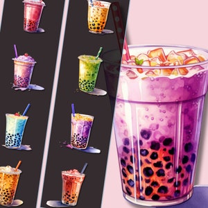 Spaß Boba Tee Clipart Sammlung PNG-Bilder, Perfekt für Lebensmittel & Getränke Themen, Instant Download - Kommerzielle Nutzung