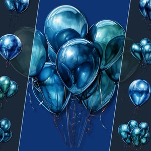 Navy Blue Balloon PNG Clipart Bundle – For Personal & Commercial Use – Perfect for Junk Journal, Scrapbooking, and Digital Crafts
