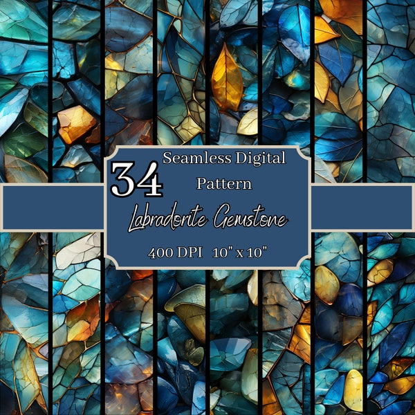 Labradorite Gemstone Seamless Patterns Bundle, Mystical 400 DPI, 10x10 Inch Mineral Digital Backgrounds, For Commercial & Personal Use