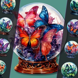 Magische Schmetterlinge in Crystal Ball Clipart Bundles, PNG, Digital Design, persönlichen und kommerziellen Gebrauch, Instant Download