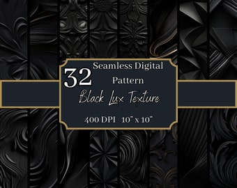 Black Lux Texture Seamless Patterns Bundle, Chic 400 DPI, 10x10 Inch High-End Digital Backgrounds, For Commercial & Personal Use