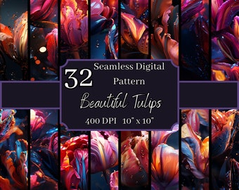 Beautiful Tulip Seamless Patterns Bundle, Spring 400 DPI, 10x10 Inch, Floral Digital Backgrounds, For Commercial & Personal Use