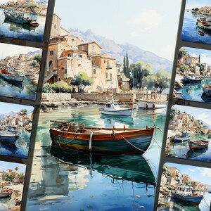 Bundle de cliparts port sicilien - illustrations côtières captivantes, fichiers PNG, fond blanc, parfait pour un usage personnel et commercial