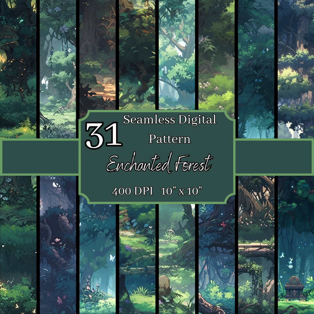 Enchanted Forest Seamless Patterns Bundle, Magical 400 DPI, 10x10 Inch ...