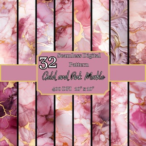 Bundle di motivi senza soluzione di continuità in marmo oro e rosa, eleganti sfondi digitali glamour da 400 DPI da 10x10 pollici, per uso commerciale e personale