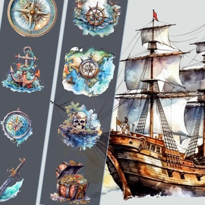 Collection de cliparts nautiques, graphiques PNG, pour projets de bricolage, thèmes maritimes et décorations d'événements, téléchargement immédiat - usage commercial