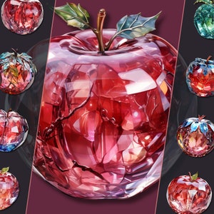 Pacote de clipart Crystal Apple, PNG, ideal para arte digital, diários indesejados e artesanato digital, ilustrações para uso pessoal e comercial