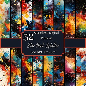 Star Paint Splatter Nahtlose Muster Bündel, hochauflösende 400 DPI, 10x10 Zoll digitale Hintergründe, für kommerziellen und persönlichen Gebrauch