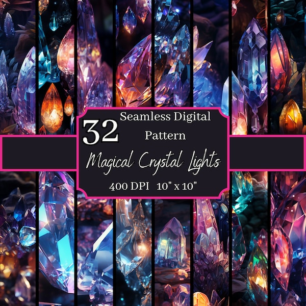 Magical Crystal Lights Seamless Patterns Bundle, Mystical 400 DPI, 10x10 Inch Digital Backgrounds, For Commercial & Personal Use