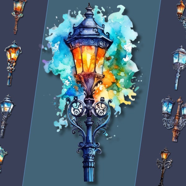 Street Lamp Clipart Bundle - Transparent Background, Vintage Lighting Illustrations