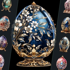Paquete de imágenes prediseñadas de huevo de Fabergé: exquisitas ilustraciones en forma de huevo, PNG de alta resolución, para uso personal y comercial, ideal para manualidades digitales