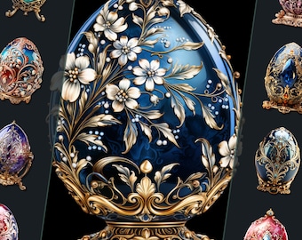 Faberge Egg Clipart Bundle - Exquisite Egg-shaped Illustrations, High-Res PNGs, for Personal & Commercial Use, Ideal for Digital Crafts