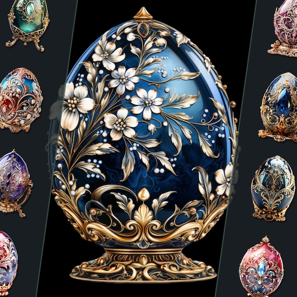Faberge Egg Clipart Bundle - Exquisite Egg-shaped Illustrations, High-Res PNGs, for Personal & Commercial Use, Ideal for Digital Crafts