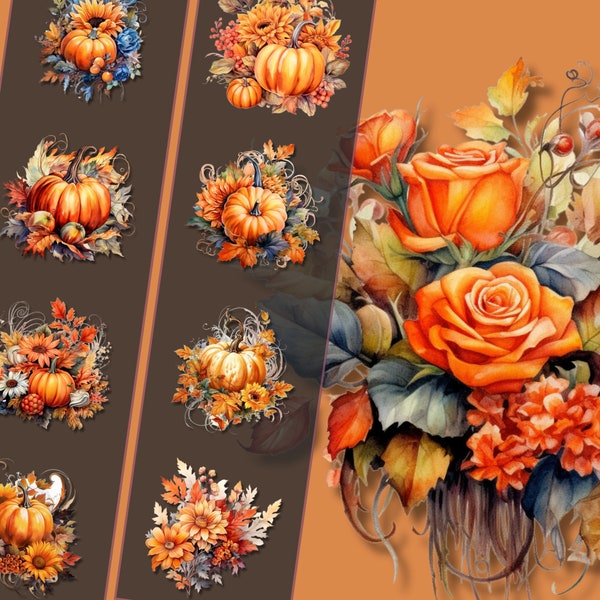 Autumn Floral Clipart Collection PNG Graphics, Perfect for DIY Projects, Fall Themes & Event Decorations, Instant Download - Commercial Use