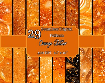 Orange Glitter Seamless Patterns Bundle, Sparkling 400 DPI, 10x10 Inch Vibrant Digital Backgrounds, For Commercial & Personal Use