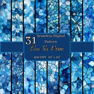 Pacchetto di modelli senza cuciture mosaico di piastrelle blu, Mediterraneo 400 DPI, sfondi digitali artistici 10x10 pollici, per uso personale e commerciale