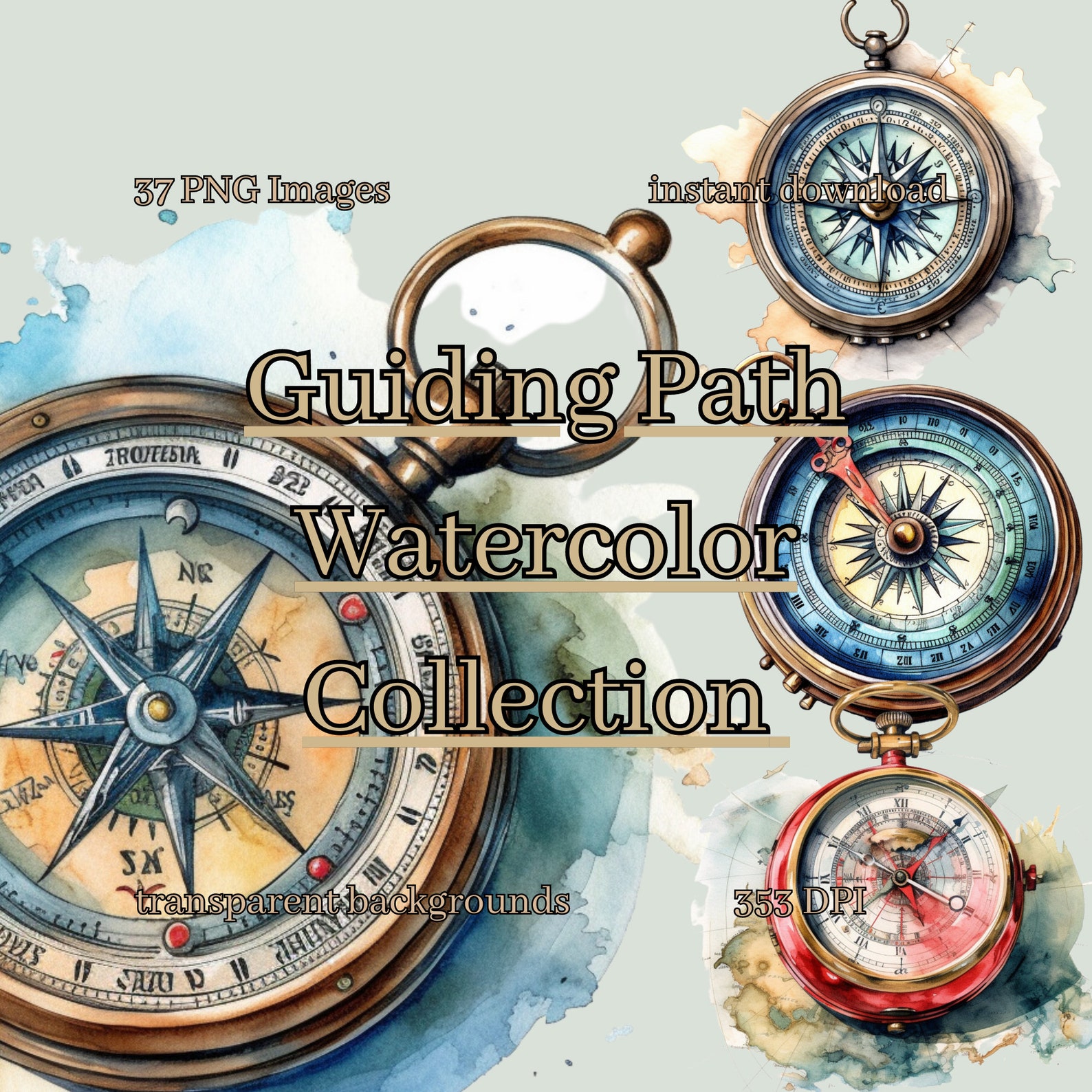 Compass Path Image Compass Clipart in Guiding Path Watercolor Collection Detailed Clipart ...