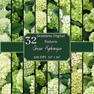 Pacote de padrões sem costura de hortênsia verde, 400 DPI natural, fundos digitais florais de 10 x 10 polegadas, para uso comercial e pessoal