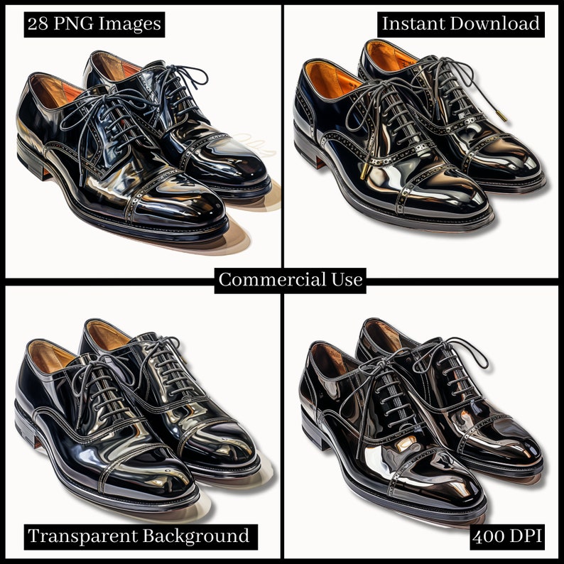 Black Men's Dress Shoes Clipart Bundle Stylish Shoe Illustrations, High ...