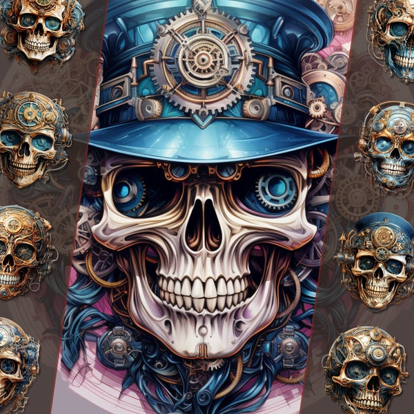 Steampunk Skull Clipart Bundle - High-Resolution PNG Files, for Personal and Commercial Use - Junk Journal, Card Crafts, Steampunk Designs