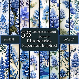 Bluebonnet Papercraft inspirierte nahtlose Muster-Bundle, hochauflösende 400 DPI, 10x10 Zoll digitale Hintergründe, kommerzieller und persönlicher Gebrauch