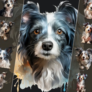 チャイニーズ・クレステッド・ドッグのクリップアートバンドル、犬のイラスト、高解像度のPNGファイル、即時ダウンロード、個人および商業利用に最適