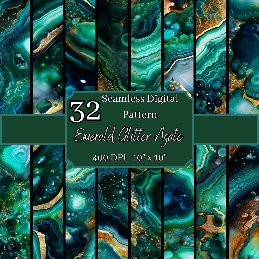 Emerald Glitter Agate Seamless Patterns Bundle, Sparkling 400 DPI ...