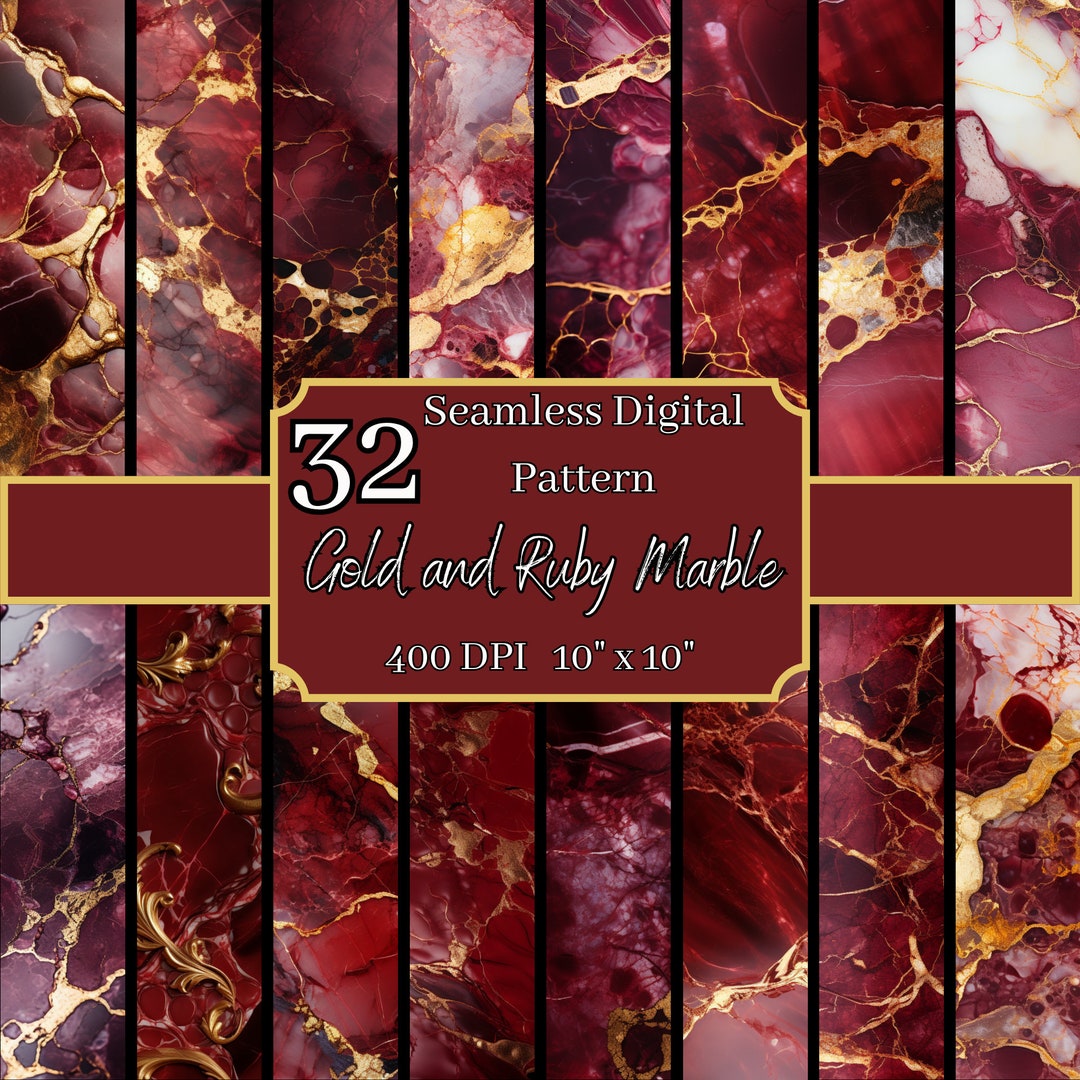 Gold and Ruby Marble Seamless Patterns Bundle, Luxurious 400 DPI, 10x10 ...