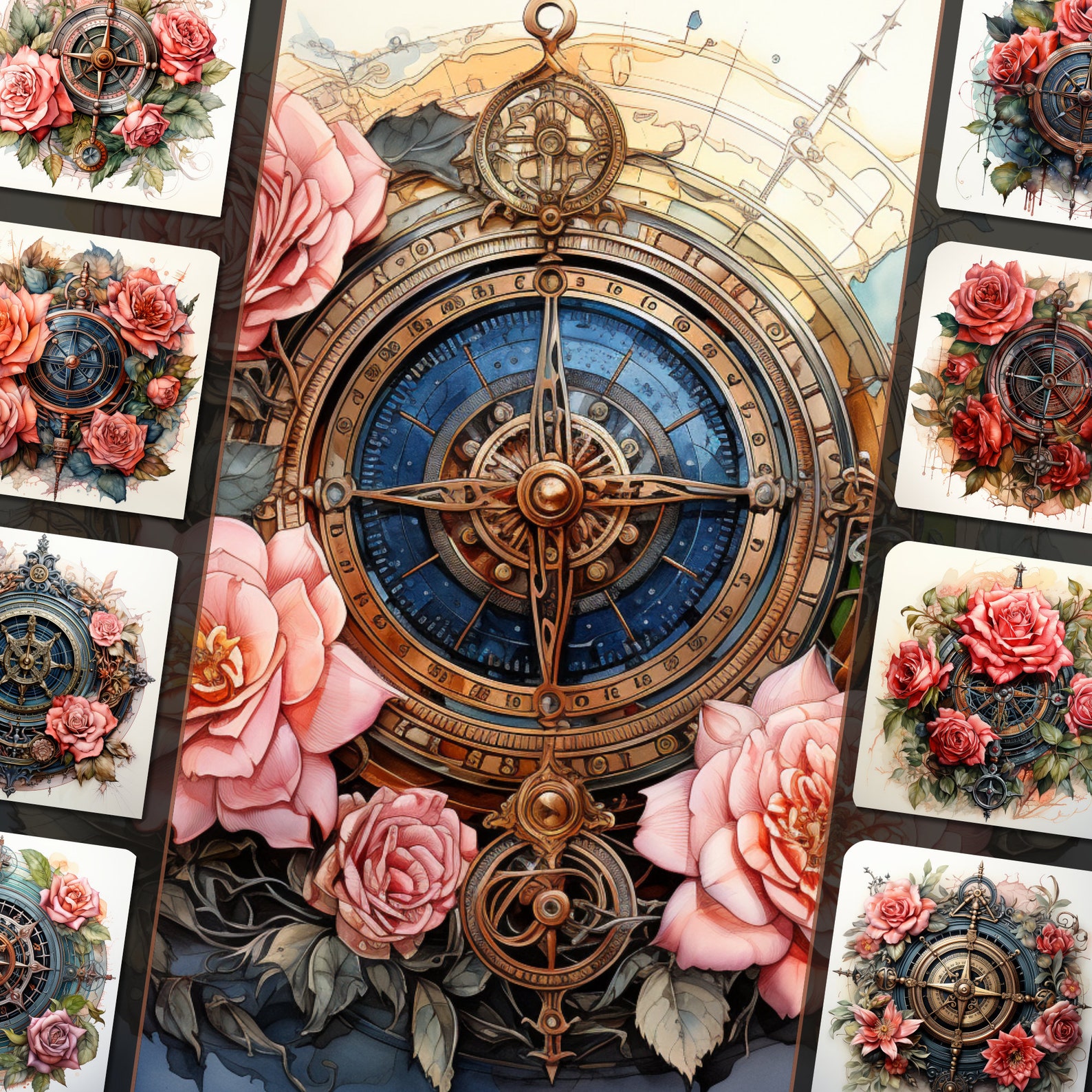 Rose Compass Clipart Bundle Elegant Nautical Illustrations - Etsy
