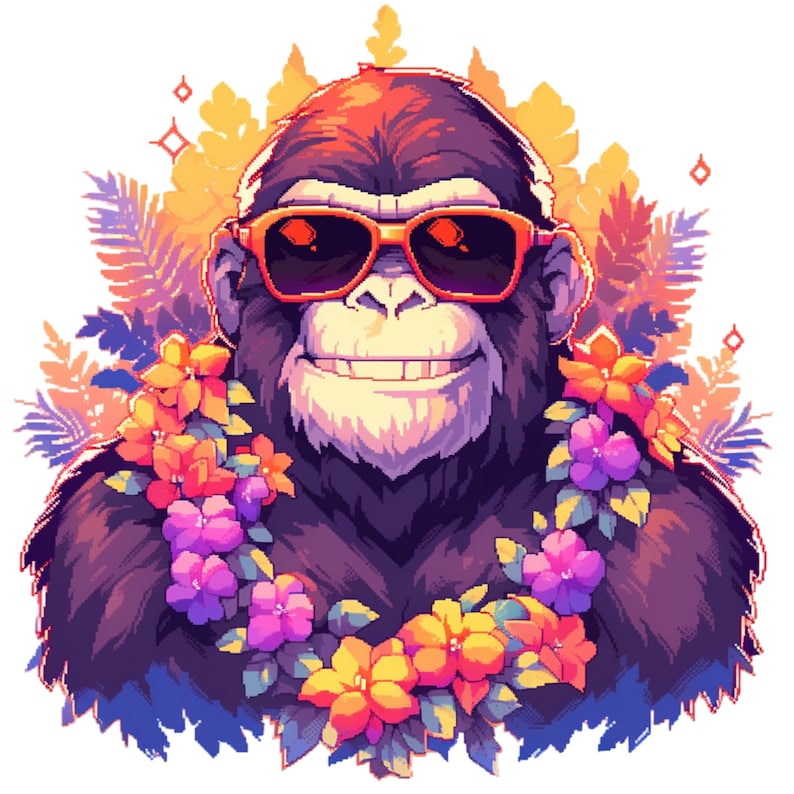 Retro Pixel Art Monkey Clipart Bundle, PNG Format, Junk Journals and