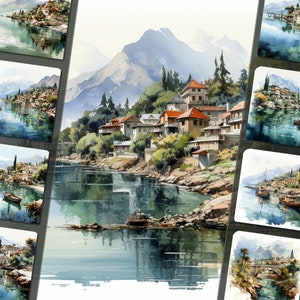 Pacote de clipart de paisagens de Montenegro, formato PNG, para periódicos indesejados e design digital, para uso pessoal e comercial, download instantâneo