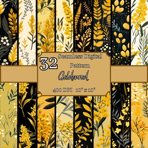 Goldenrod Nahtlose Muster bündeln, lebendige 400 DPI, 10x10 Zoll Natur inspirierte digitale Hintergründe, für kommerziellen und persönlichen Gebrauch