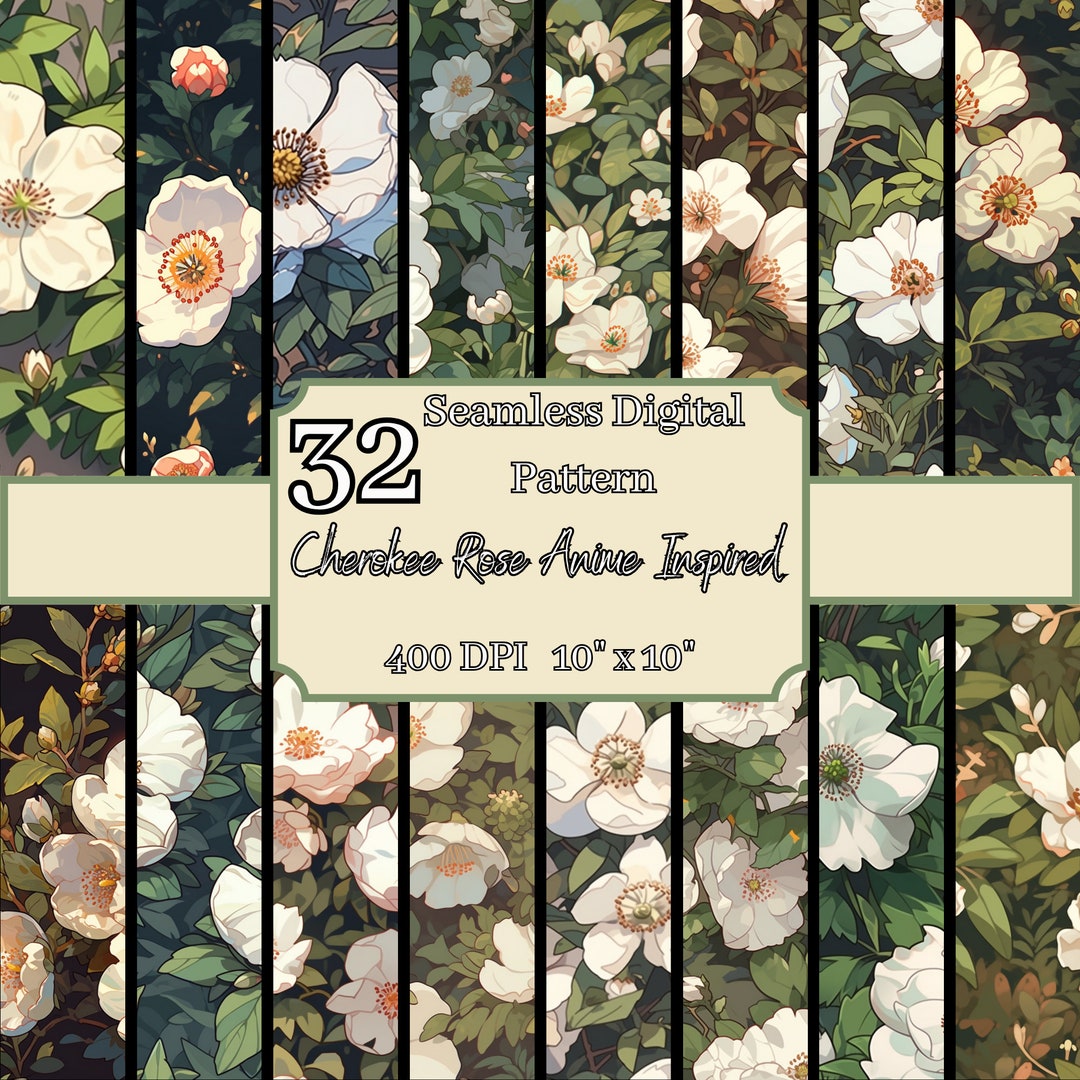 Cherokee Rose Anime-inspired Seamless Patterns Bundle, 400 DPI, 10x10 ...