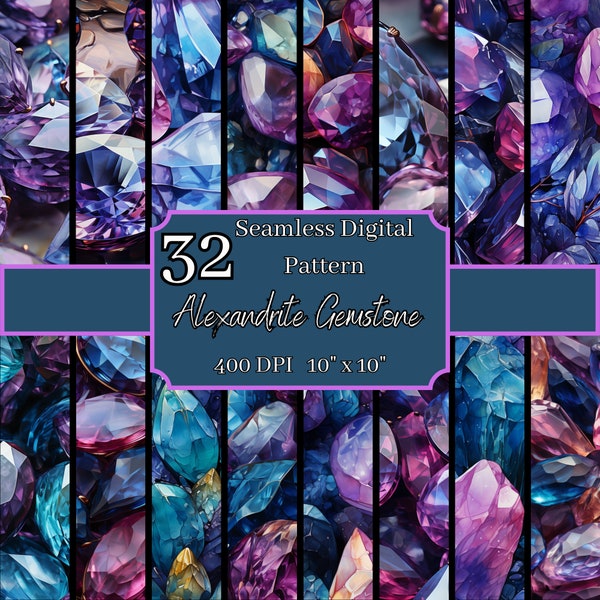 Alexandrite Gemstone Seamless Patterns Bundle, Mystical 400 DPI, 10x10 Inch Jewel-Toned Digital Backgrounds, For Commercial & Personal Use