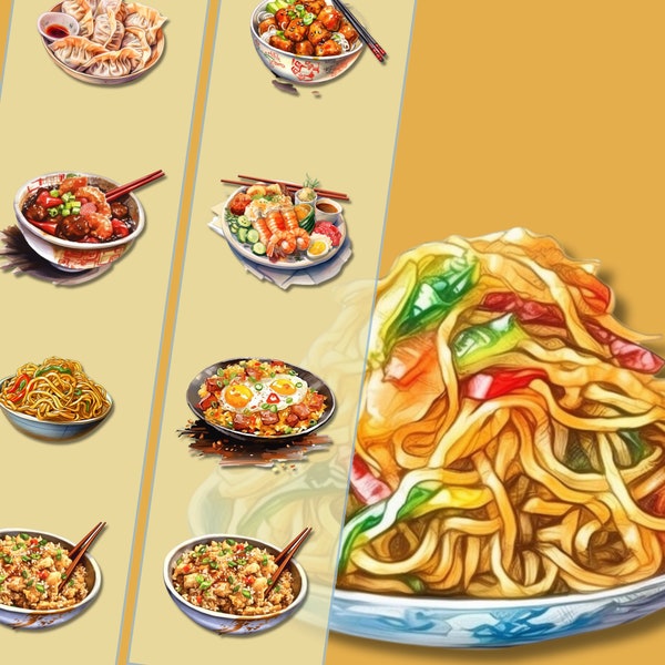 Chinese Food Clipart bundle PNG, Chinese Food Clipart Ideal for Food Blogs and Menus, Instant Download - Commercial Use