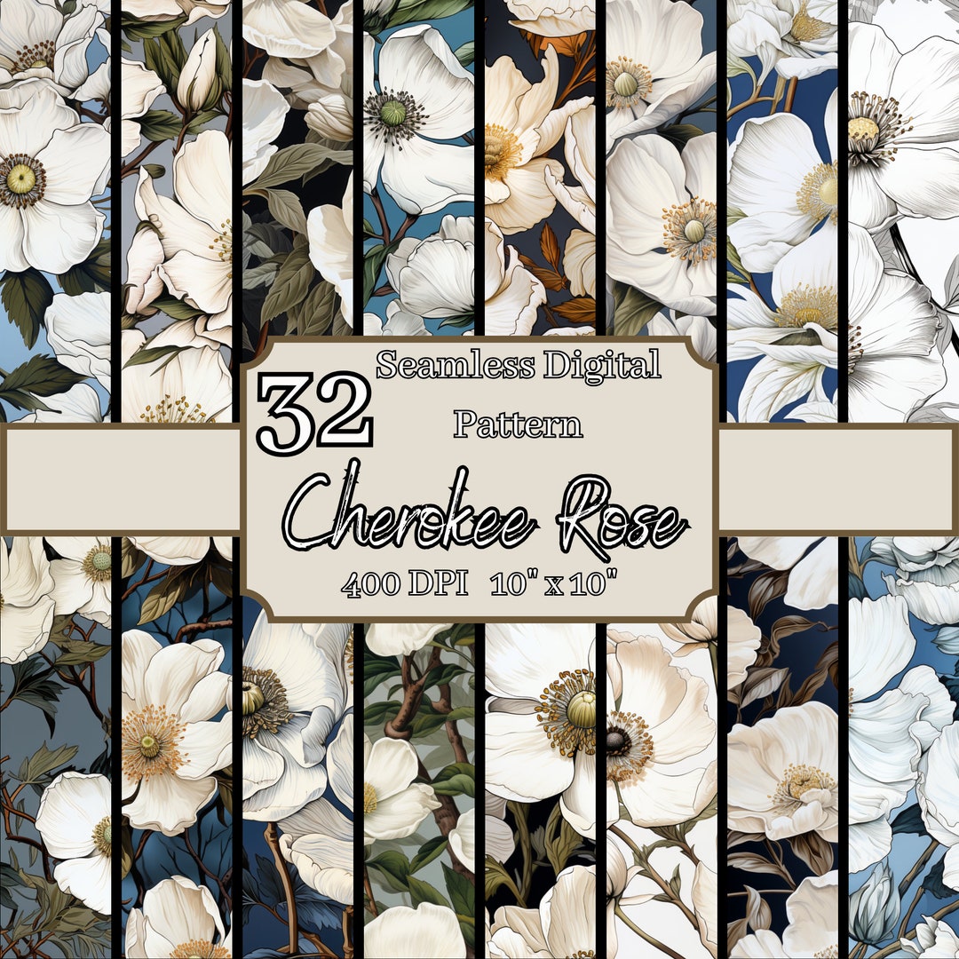 Cherokee Rose Drypoint Seamless Patterns Bundle, Botanical 400 DPI ...