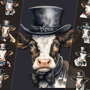 Gentleman Kuh Clipart Bundle, PNG-Format, künstlerische Kreationen, Junk Journals, digitales Design, für persönlichen und kommerziellen Gebrauch, Instant Download