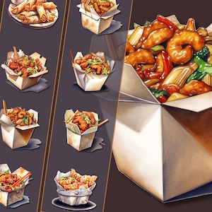Pacote de clipart de comida chinesa para viagem - arquivos PNG de alta resolução, download instantâneo, perfeito para uso pessoal e comercial