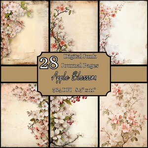 Apfelblüte Junk Journal Seiten Bundle, 8.5x11, 364 DPI, kommerzieller & persönlicher Gebrauch, digitaler Download, Frühlingsbasteln, Blumen Scrapbooking