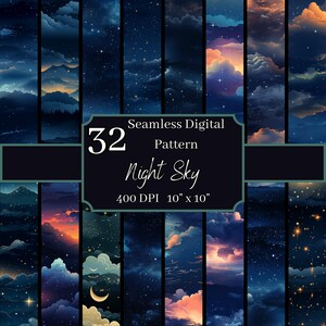 Paquete de patrones sin costuras de cielo nocturno, fondos digitales celestiales cósmicos de 400 DPI de 10 x 10 pulgadas, para uso comercial y personal