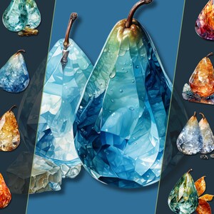 Pacchetto Clipart Crystal Pear, PNG, ideale per arte digitale, diario spazzatura e artigianato digitale, illustrazioni per uso personale e commerciale