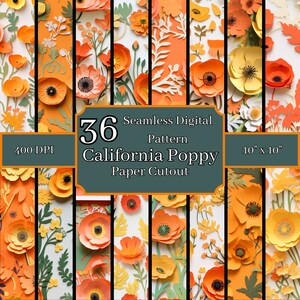 Lot de motifs transparents à découper en papier coquelicot de Californie, haute résolution 400 ppp, arrière-plans numériques 10 x 10 pouces, usage commercial et personnel