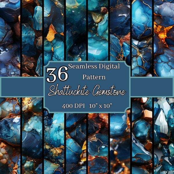 Shattuckite Gemstone Seamless Patterns Bundle, High-Resolution 400 DPI, 10x10 Inch Digital Backgrounds, For Commercial & Personal Use