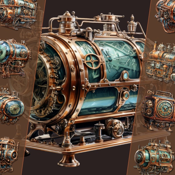 Steampunk Engine Clipart Bundle, PNG clipart, Mechanical Gears and Parts, Personal & Commercial Use, Ideal for Digital Crafts, junk journal