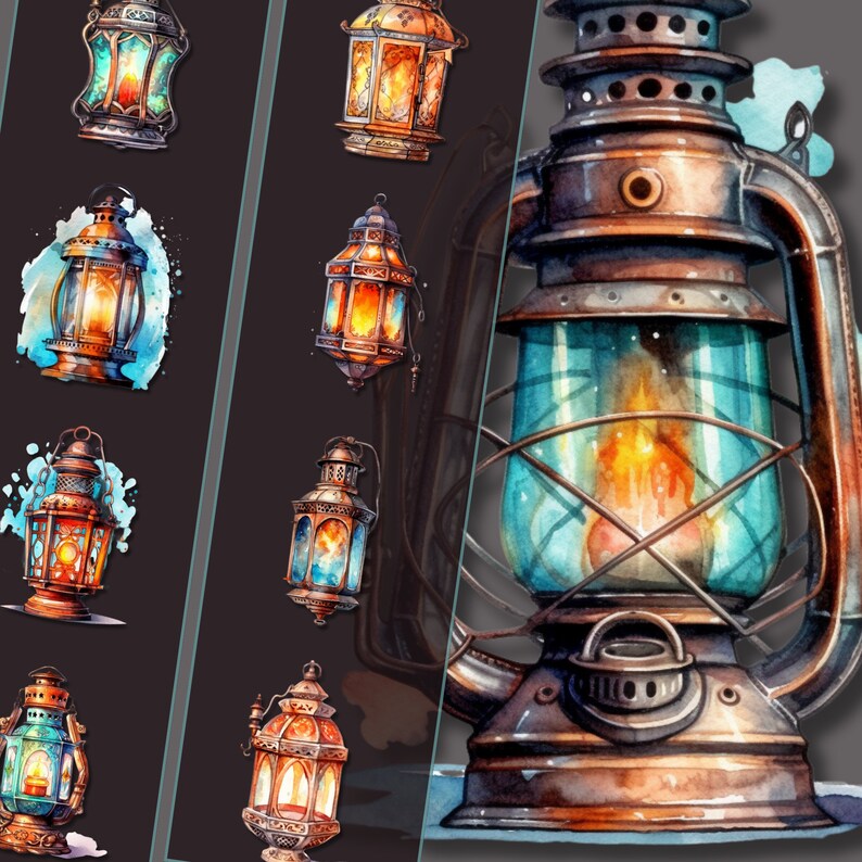 Vintage Lantern Clipart Bundle Highresolution PNG Files Etsy