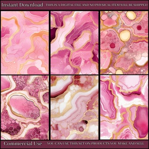 Pink Geode Pattern Pink and Gold Geode Seamless Patterns Bundle, Luxurious 400 DPI, 10x10 ...