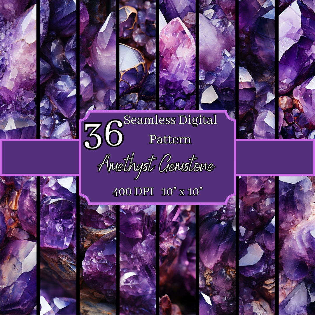 Amethyst Gemstone Seamless Patterns Bundle, Luxurious 400 DPI, 10x10 ...