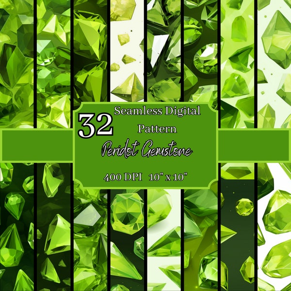 Peridot Gemstone Seamless Patterns Bundle, Vibrant 400 DPI, 10x10 Inch Jewel-Toned Digital Backgrounds, For Commercial & Personal Use